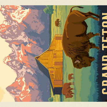 Grand Teton National Park: Bison & Barn, Vintage Poster 1000 Jigsaw Puzzle 3D Modell
