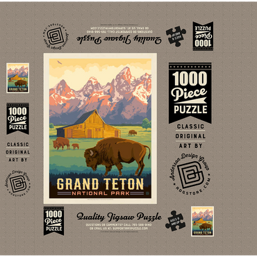 Grand Teton National Park: Bison & Barn, Vintage Poster 1000 Jigsaw Puzzle box 3D Modell