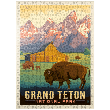 puzzleplate Grand Teton National Park: Bison & Barn, Vintage Poster 500 Jigsaw Puzzle