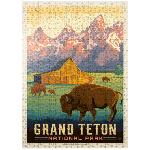 puzzleplate Grand Teton National Park: Bison & Barn, Vintage Poster 500 Jigsaw Puzzle