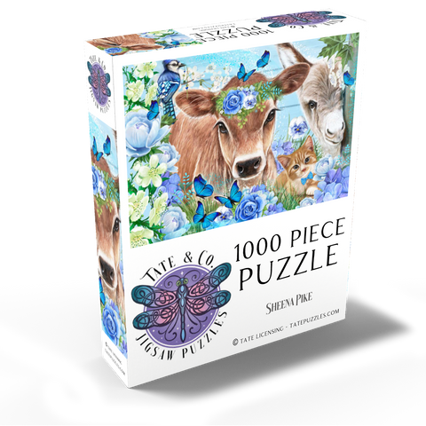 Blue Blossom Buddies Cow Donkey Cat - Sheena Pike 1000 Jigsaw Puzzle box view2
