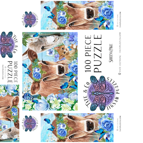 Blue Blossom Buddies Cow Donkey Cat - Sheena Pike 100 Jigsaw Puzzle box 3D Modell