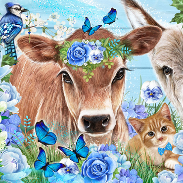 Blue Blossom Buddies Cow Donkey Cat - Sheena Pike 500 Jigsaw Puzzle 3D Modell