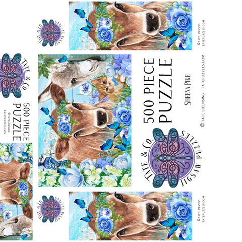 Blue Blossom Buddies Cow Donkey Cat - Sheena Pike 500 Jigsaw Puzzle box 3D Modell