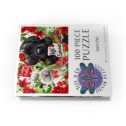 Red Blossom Buddies Puppy Cat HummingBird - Sheena Pike 100 Jigsaw Puzzle box view3