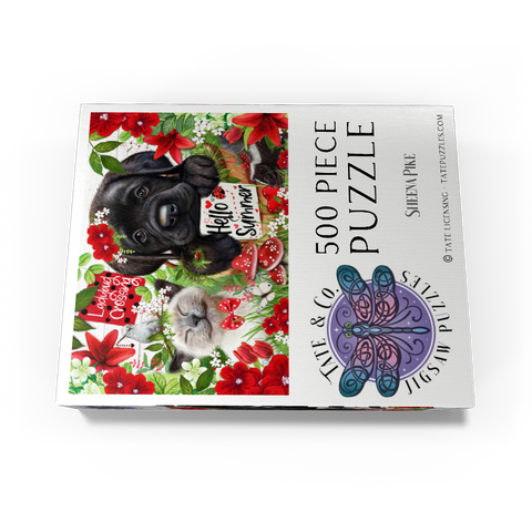 Red Blossom Buddies Puppy Cat HummingBird - Sheena Pike 500 Jigsaw Puzzle box view3