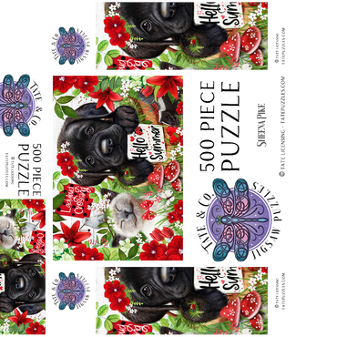 Red Blossom Buddies Puppy Cat HummingBird - Sheena Pike 500 Jigsaw Puzzle box 3D Modell