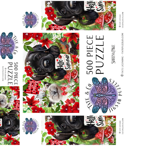 Red Blossom Buddies Puppy Cat HummingBird - Sheena Pike 500 Jigsaw Puzzle box 3D Modell