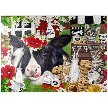 puzzleplate Cookies and Milk Cow and Kitties - Sheena Pike 1000 Jigsaw Puzzle