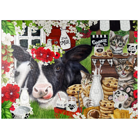 puzzleplate Cookies and Milk Cow and Kitties - Sheena Pike 1000 Jigsaw Puzzle