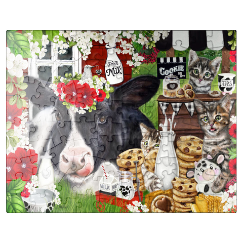 puzzleplate Cookies and Milk Cow and Kitties - Sheena Pike 100 Jigsaw Puzzle