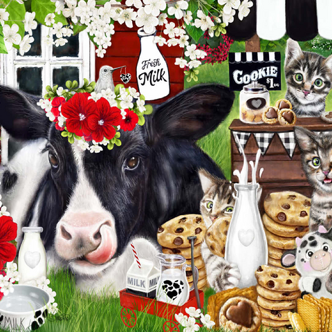 Cookies and Milk Cow and Kitties - Sheena Pike 100 Jigsaw Puzzle 3D Modell