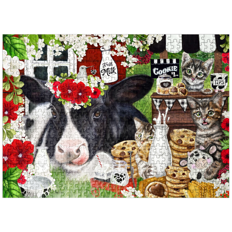 puzzleplate Cookies and Milk Cow and Kitties - Sheena Pike 500 Jigsaw Puzzle