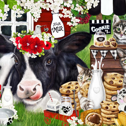 Cookies and Milk Cow and Kitties - Sheena Pike 500 Jigsaw Puzzle 3D Modell