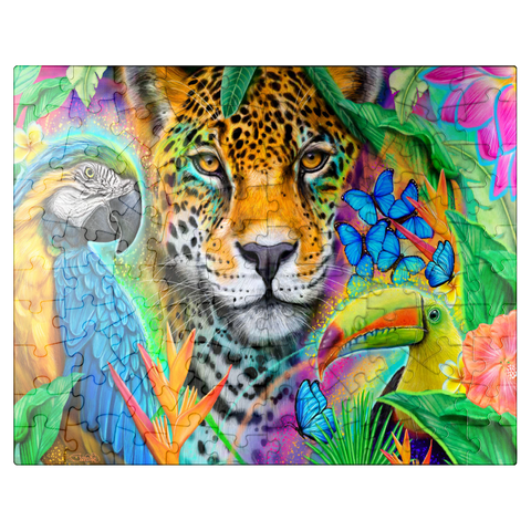 puzzleplate Faces of Nature Macaw Jaguar Toucan - Sheena Pike 100 Jigsaw Puzzle