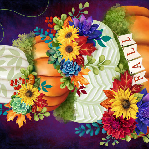 Indigo Autumn Pumpkin Stack - Sheena Pike 1000 Jigsaw Puzzle 3D Modell