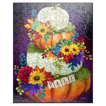puzzleplate Indigo Autumn Pumpkin Stack - Sheena Pike 100 Jigsaw Puzzle