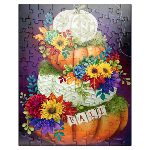 puzzleplate Indigo Autumn Pumpkin Stack - Sheena Pike 100 Jigsaw Puzzle