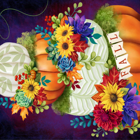 Indigo Autumn Pumpkin Stack - Sheena Pike 100 Jigsaw Puzzle 3D Modell