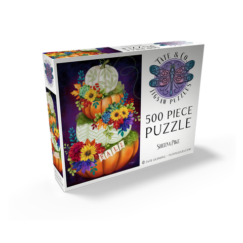 Indigo Autumn Pumpkin Stack - Sheena Pike 500 Jigsaw Puzzle box view2