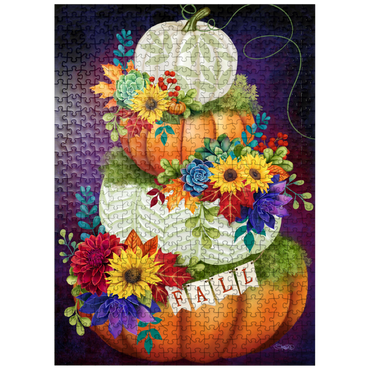 puzzleplate Indigo Autumn Pumpkin Stack - Sheena Pike 500 Jigsaw Puzzle