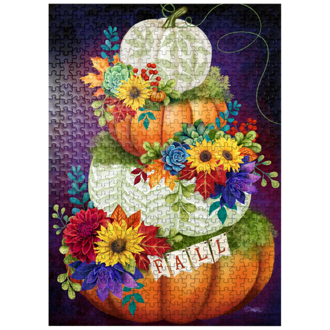 puzzleplate Indigo Autumn Pumpkin Stack - Sheena Pike 500 Jigsaw Puzzle