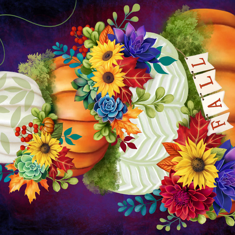 Indigo Autumn Pumpkin Stack - Sheena Pike 500 Jigsaw Puzzle 3D Modell