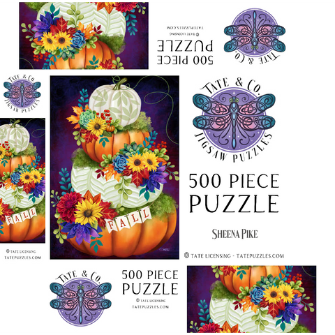 Indigo Autumn Pumpkin Stack - Sheena Pike 500 Jigsaw Puzzle box 3D Modell