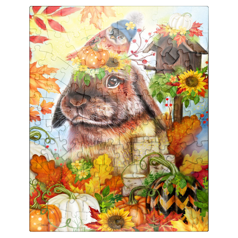 puzzleplate Autumn Greetings Bunny - Sheena Pike 100 Jigsaw Puzzle
