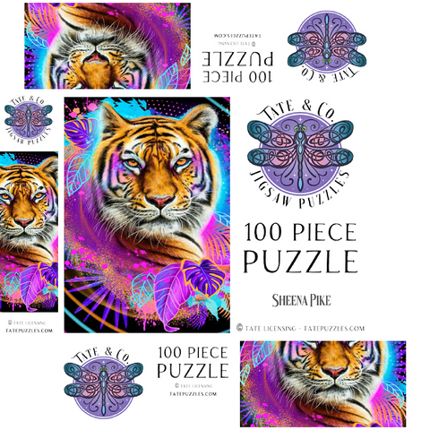 Neon Tiger Animal Spirit - Sheena Pike 100 Jigsaw Puzzle box 3D Modell