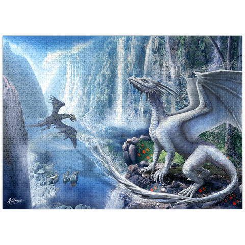 puzzleplate Waterfall dragons -Anthony Christou 1000 Jigsaw Puzzle