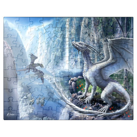 puzzleplate Waterfall dragons -Anthony Christou 100 Jigsaw Puzzle