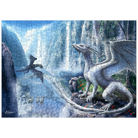 puzzleplate Waterfall dragons -Anthony Christou 500 Jigsaw Puzzle