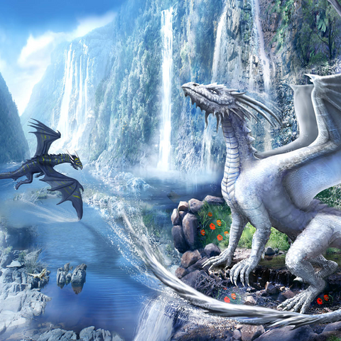 Waterfall dragons -Anthony Christou 500 Jigsaw Puzzle 3D Modell