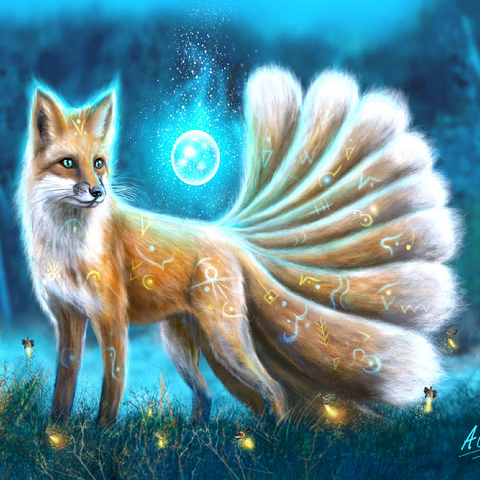 Kitsune Japanese fox -Anthony Christou 100 Jigsaw Puzzle 3D Modell