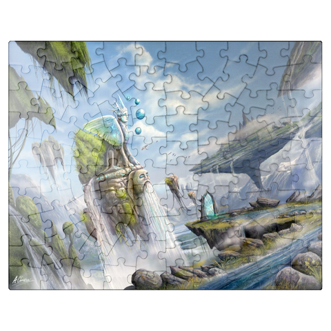 puzzleplate -Waterfalls Dreamscape Argolida Surreal Landscape -Anthony Christou 100 Jigsaw Puzzle
