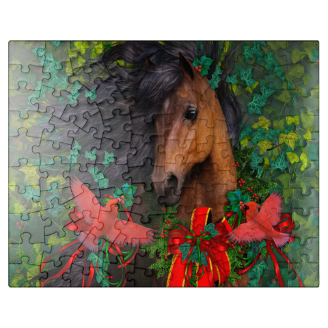 puzzleplate Merry Morgan Christmas Horse - Laurie Prindle 100 Jigsaw Puzzle