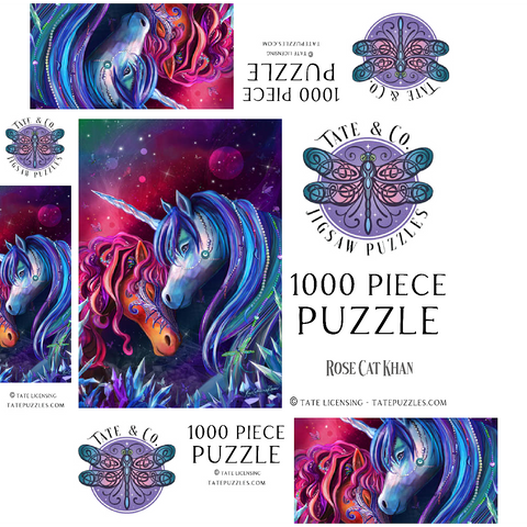 Crystal Garden Unicorns - Rose Cat Khan 1000 Jigsaw Puzzle box 3D Modell