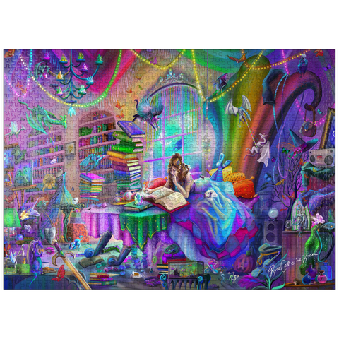 puzzleplate Magic Study Rainbow Edition - Rose Cat Khan 1000 Jigsaw Puzzle
