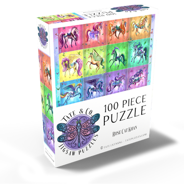 A Dozen Rainbow Unicorns - Rose Cat Khan 100 Jigsaw Puzzle box view2