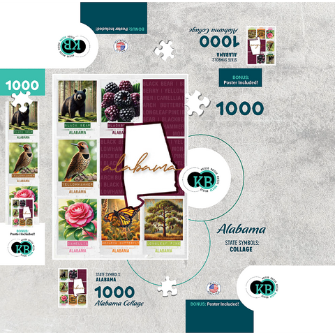 Alabama: State Symbols Poster 1000 Jigsaw Puzzle box 3D Modell