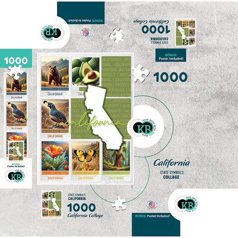 California: State Symbols Poster 1000 Jigsaw Puzzle box 3D Modell
