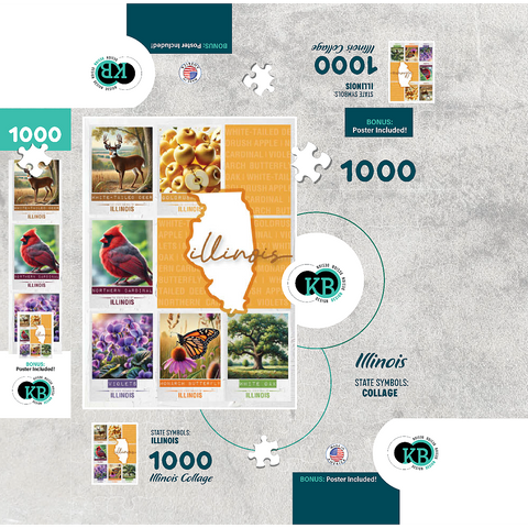 Illinois: State Symbols Poster 1000 Jigsaw Puzzle box 3D Modell