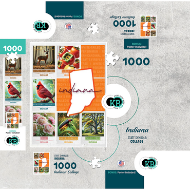 Indiana: State Symbols Poster 1000 Jigsaw Puzzle box 3D Modell
