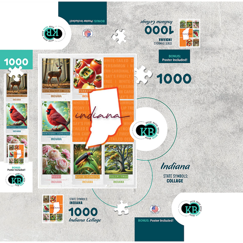 Indiana: State Symbols Poster 1000 Jigsaw Puzzle box 3D Modell