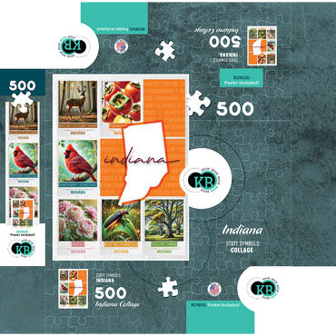 Indiana: State Symbols Poster 500 Jigsaw Puzzle box 3D Modell