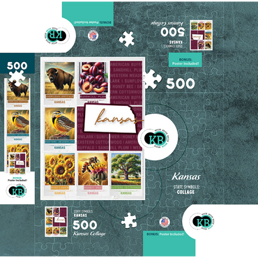 Kansas: State Symbols Poster 500 Jigsaw Puzzle box 3D Modell