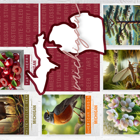 Michigan: State Symbols Poster 1000 Jigsaw Puzzle 3D Modell