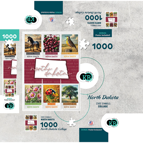 North Dakota: State Symbols Poster 1000 Jigsaw Puzzle box 3D Modell
