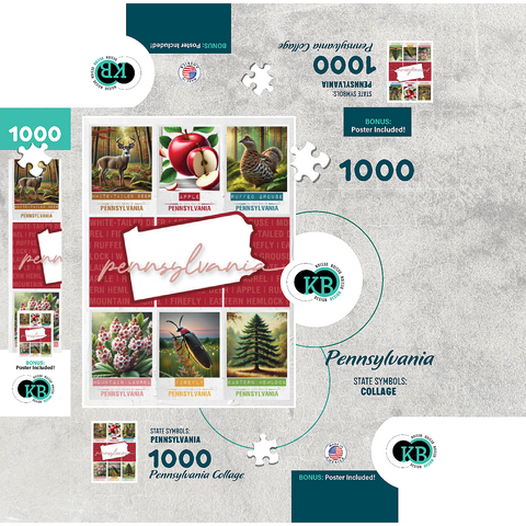 Pennsylvania: State Symbols Poster 1000 Jigsaw Puzzle box 3D Modell